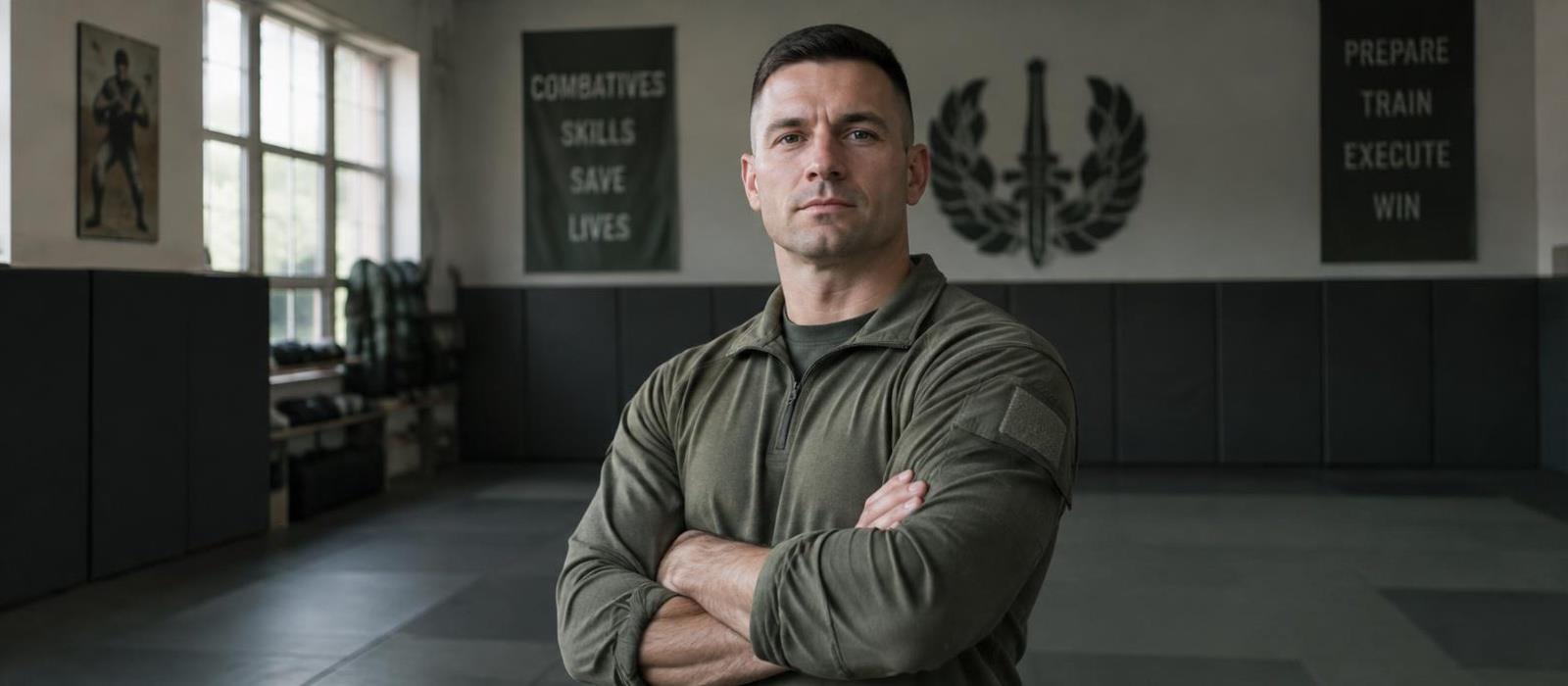 Military combatives instructor in a training hall Military combatives instructor in a training hall