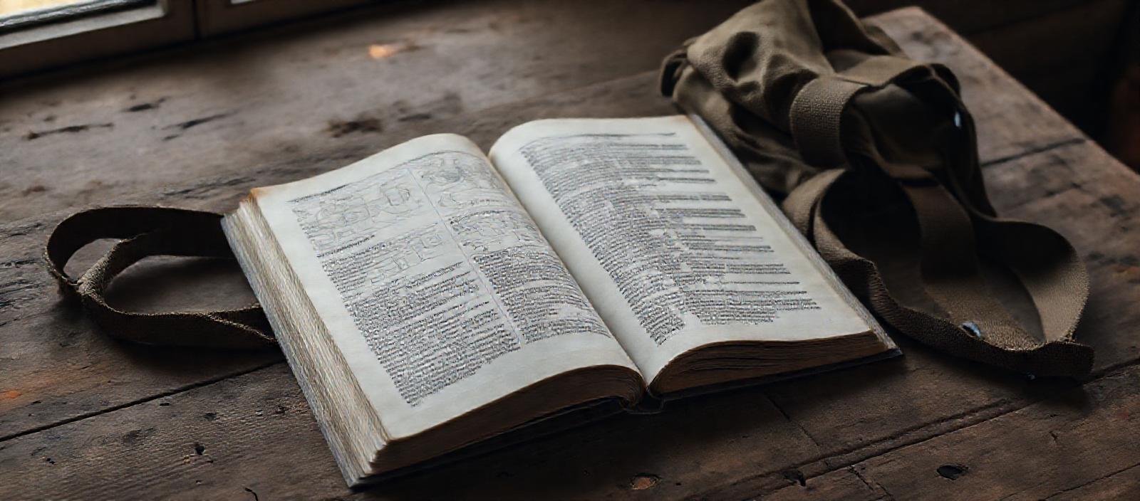 Open printed field manual on a wooden table Open printed field manual on a wooden table